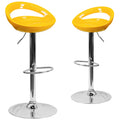 2 Pk. Contemporary Yellow Plastic Adjustable Height Barstool with Chrome Base
