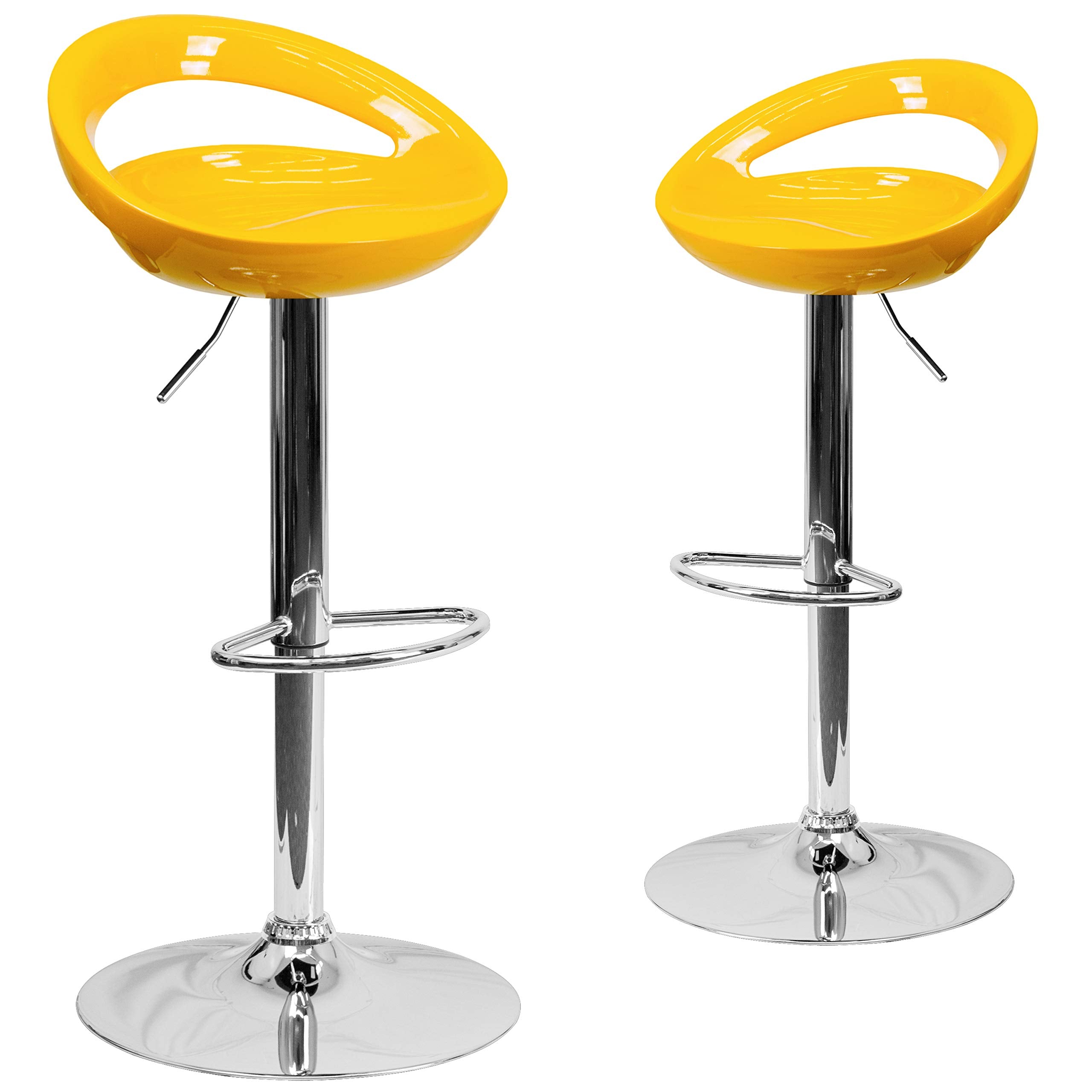 2 Pk. Contemporary Yellow Plastic Adjustable Height Barstool with Chrome Base