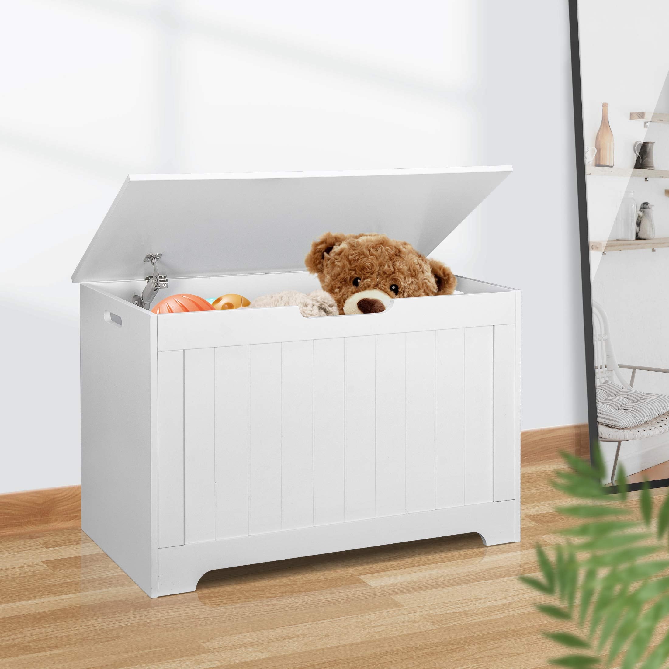 Saicool Wooden Storage Chest, Storage Trunk w/2 Safety Hinges,Storage Bench, Modern Lift Top Chest Box Organizer for Entryway,Li