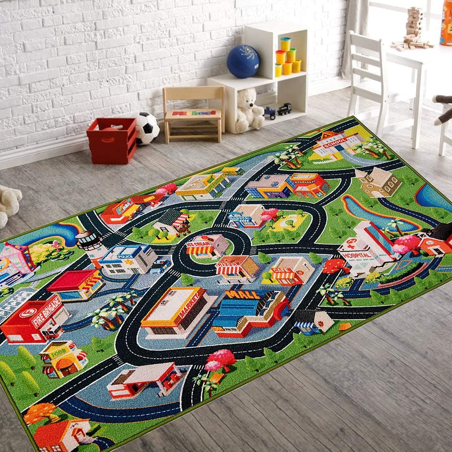 Booooom Jackson Kids Car Rug Playmat 31X59 Car Mat for Kids Toy Cars Kids Rug with Roads for Playroom CarCarpet for Kids Race Ca