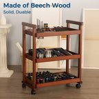 Viswin Solid Beechwood Art Cart Storage Organizer, 3-Tier Rolling Utility Studio Taboret With Casters, Multifunctional Storage Trolley Shelving Unit On Wheels For Art Studio Or Classroom - Walnut