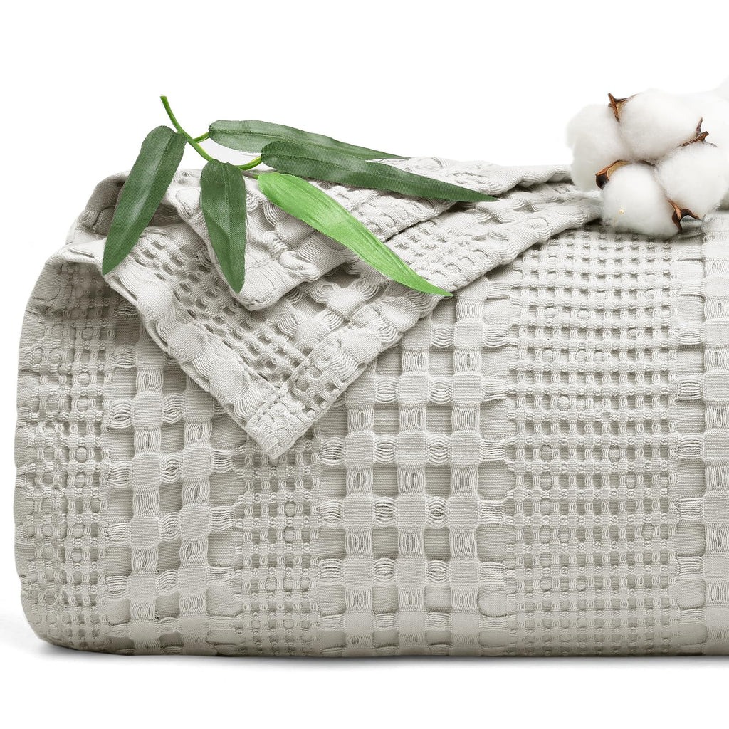 Phf Cooling Waffle Blanket King Size, Lightweight 60% Rayon Derived From Bamboo & 40% Cotton Breathable Blanket For Hot Sleepers, Soft And Luxury For Bed Couch And Sofa, 104'X90', Grey