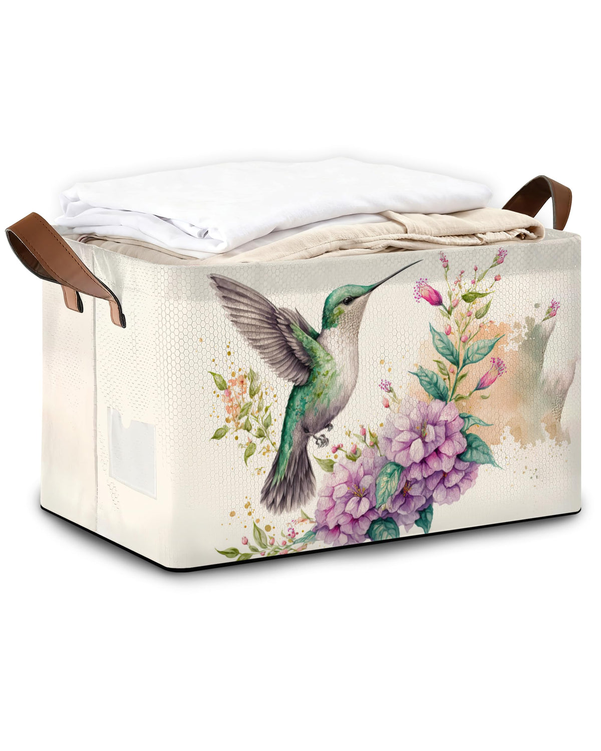 Oeaskly Storage Bins with Handles, Foldable Oxford Fabric Storage Basket, Hummingbird Flower Sturdy Frame Organizer for Closet S