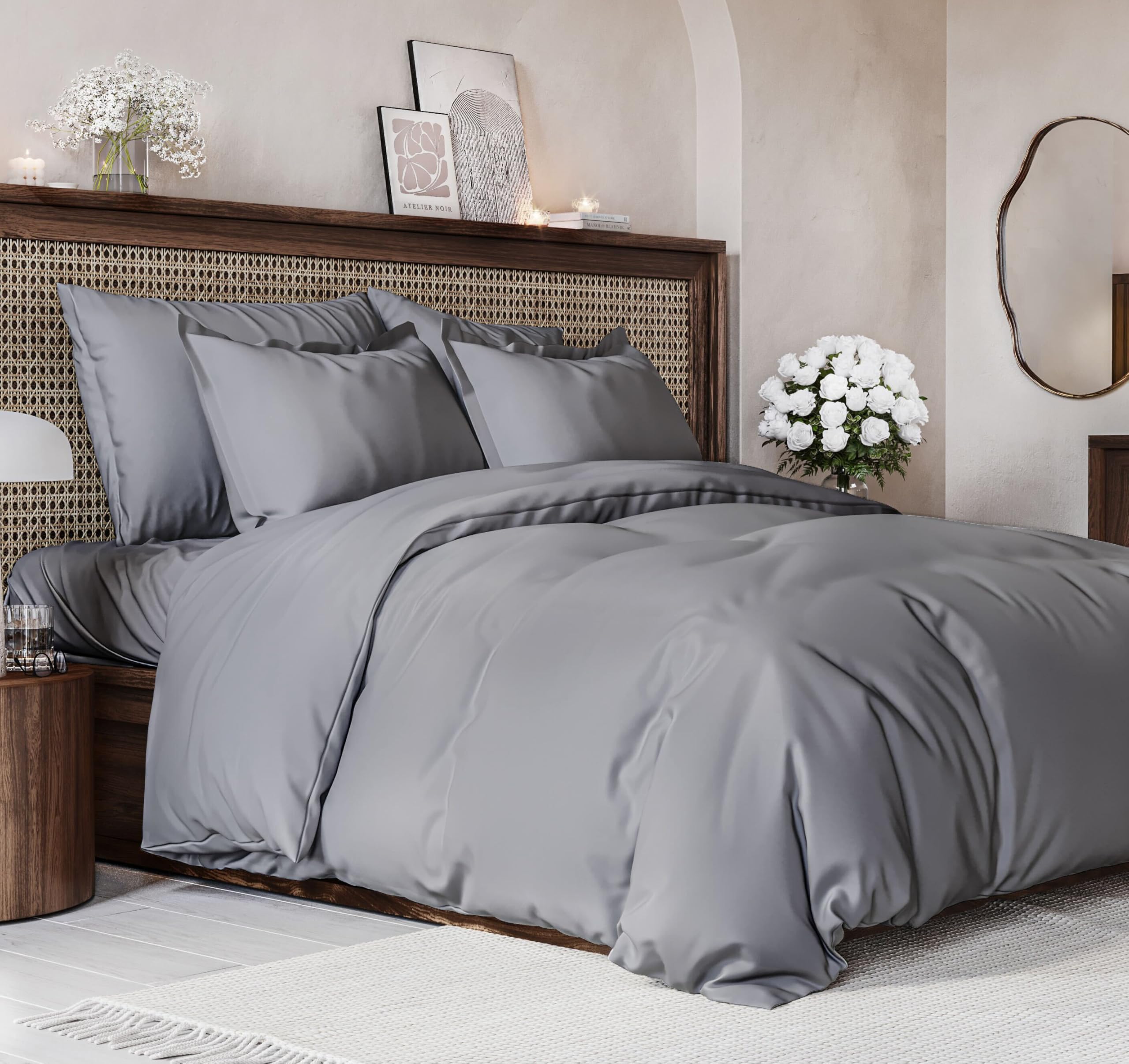 Duvet Cover Queen Size Set - Extra Soft Queen Size Duvet Cover 90 X 90 With 2 Pillow Shams - Hotel Luxury Easy Care And Fade Free W/ Zipper Closures & Ties - Comfy Breathable Bedding Set (Steel Blue)