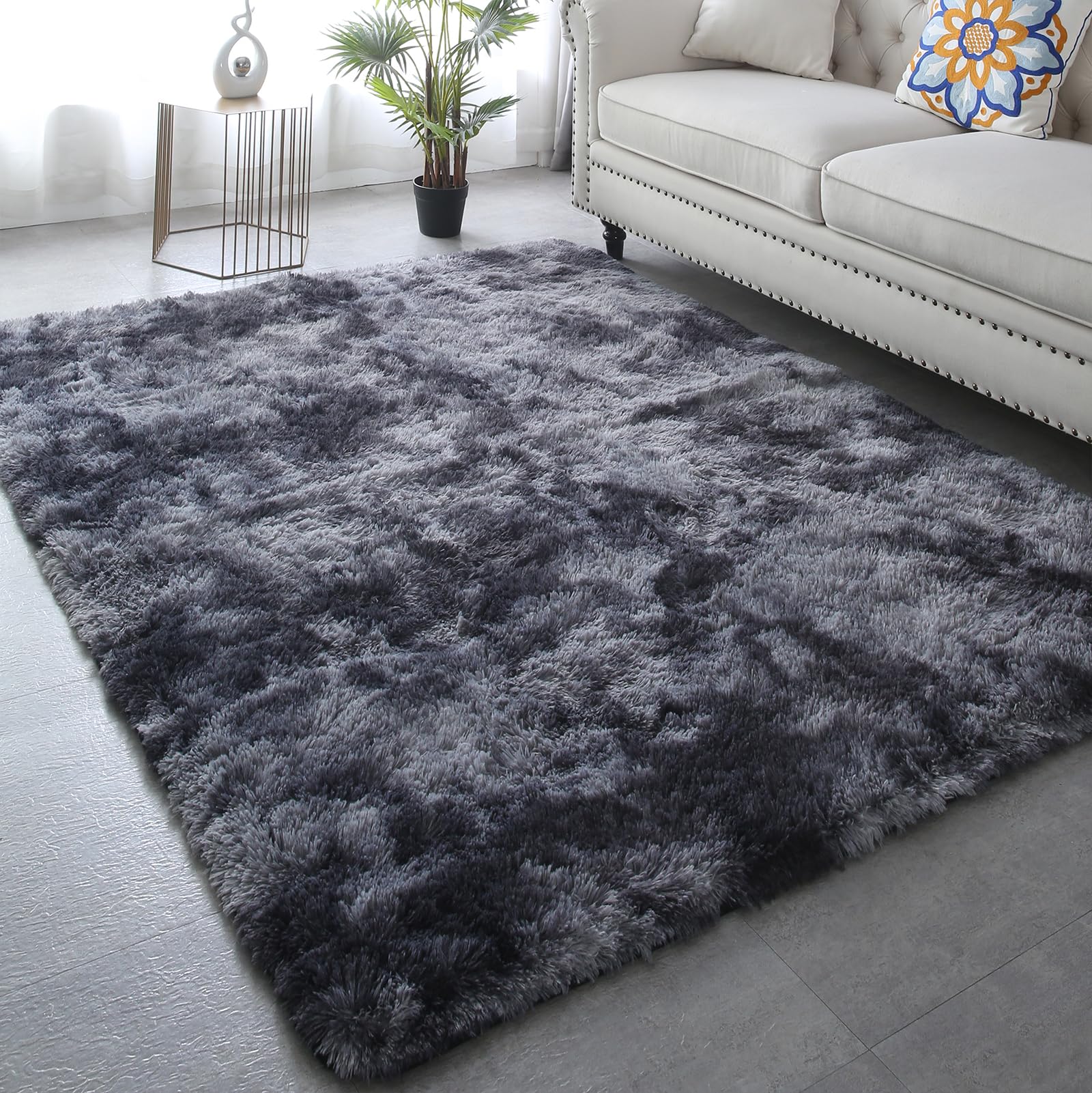 Grey Fluffy Area Rug 5x7 - Ultra Soft Shag Plush Rugs for Bedroom Living Room, Indoor Non-Slip Modern Nursery Faux Fur Floor Car