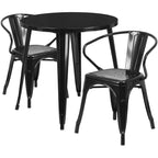 Flash Furniture Conrad Commercial Grade 30" Round Black Metal Indoor-Outdoor Table Set with 2 Arm Chairs