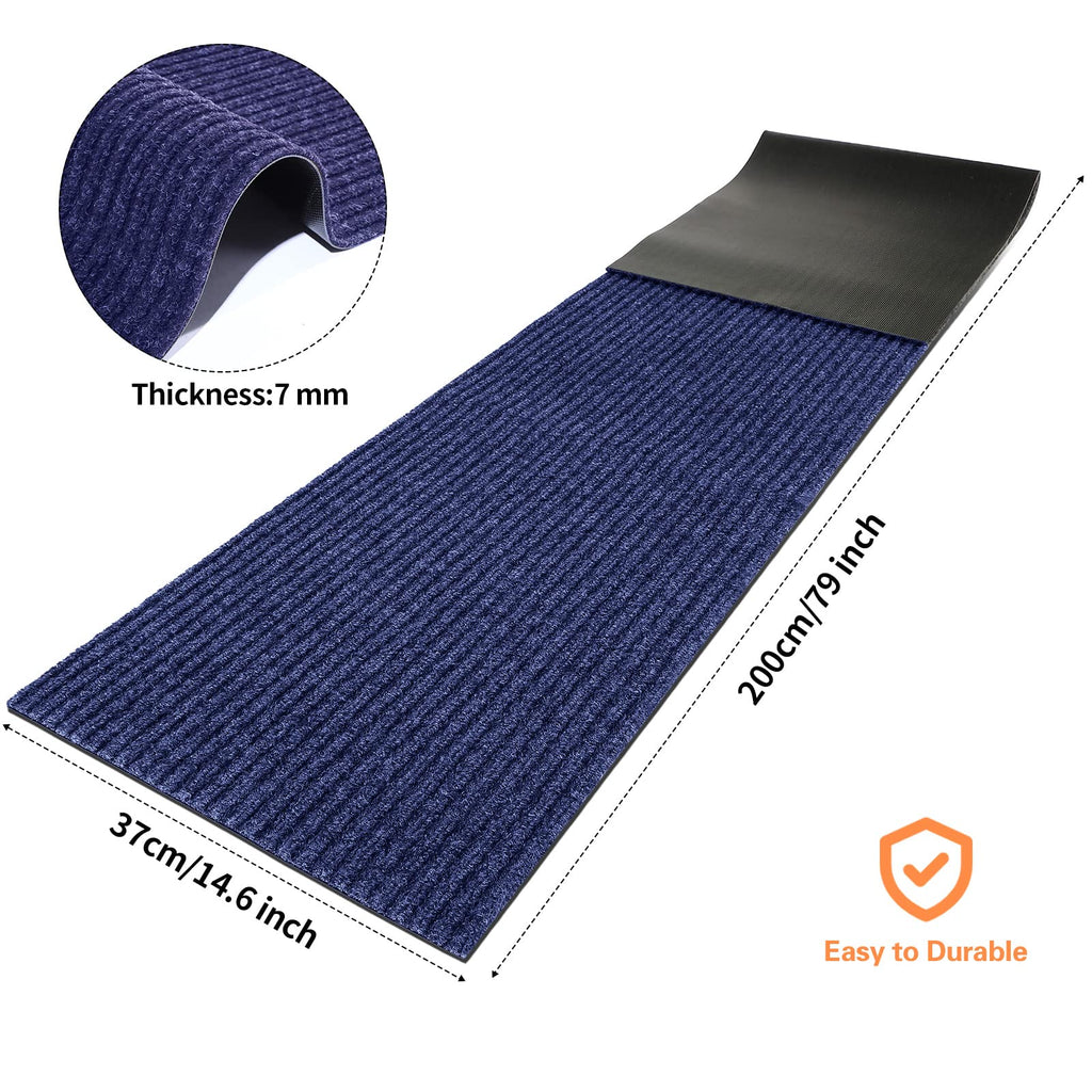 Large Semi Finished Front Door Mat Non-Slip Floor Mats Striped Welcome Mats 16 X 79 Inch Waterproof Entryway Shoe Mats Pet Rug Runner For Bathroom Kitchen Outdoor Decor (Navy, 2 Roll)
