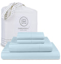 Threadmill 500 Thread Count King Size Damask Stripe, 4 Pc Luxury Cotton Bed Sheet Set, Breathable Light Blue Sheets with 16'' El