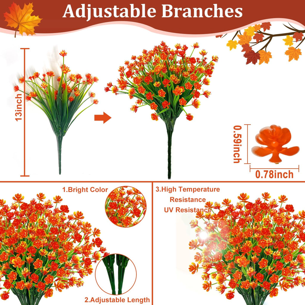 Turnmeon 12 Bundles Artificial Fall Flowers For Outdoors Uv Resistant Fake Fall Plants, Faux Plastic Fake Mums Fall Flowers Arti