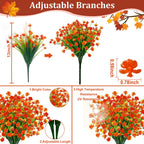 Turnmeon 12 Bundles Artificial Fall Flowers For Outdoors Uv Resistant Fake Fall Plants, Faux Plastic Fake Mums Fall Flowers Arti