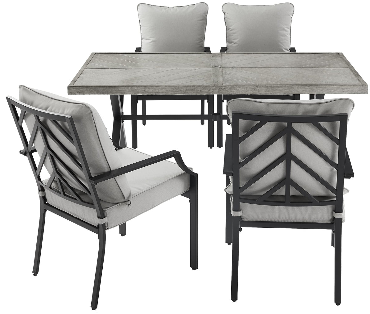 Crosley Furniture Otto 5-Piece Chevron Outdoor Dining Set for 4, Patio Table and Chairs for Backyard, Deck, Matte Black with Gray Cushions