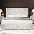 AMERLIFE Farmhouse King Size Bed Frame with 49 Fluted Headboard, Wood Platform Bed with Natural Wood Grain, No Box Spring Needed