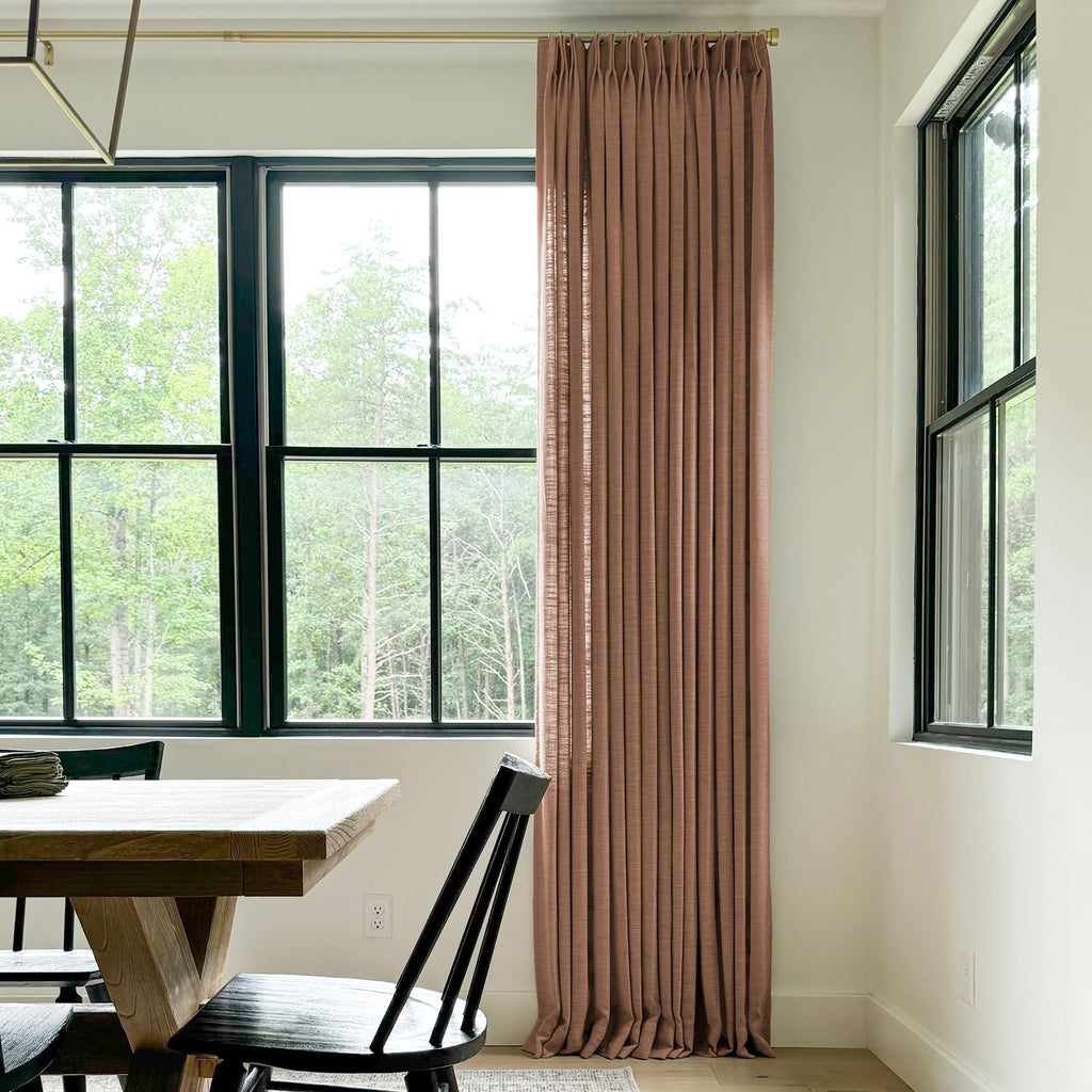 Twopages Orange Copper Linen Pinch Pleat Drape For Living Room, Window Treatment Curtain Panel Double Layer Room Darkening Light