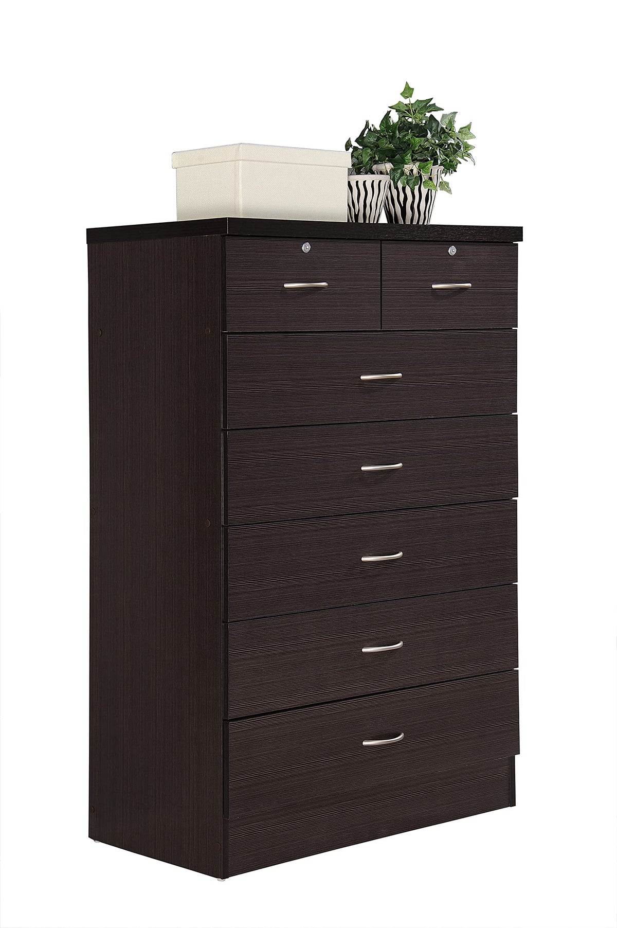 Hodedah 7 Drawer Wood Dresser For Bedroom, 31.5 Inch Wide Chest Of Drawers, With 2 Locks On The Top Drawers, Storage Organizatio