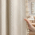 XOGUIBO Boho Blackout Curtains 2 Panels 84 Inch for Living Room Bedroom, Beige Linen Texture Farmhouse Curtains with Tassels and