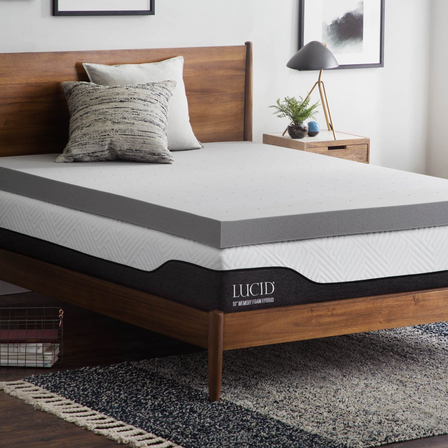 Lucid 4 Inch Mattress Topper California King - Memory Foam - Bamboo Charcoal Infusion - Cooling Ventilation - Hypoallergenic - C