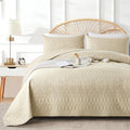Akkialla King/Cal King Size Quilt Bedding Set,Beige Lightweight Microfiber Soft Bedspread,Modern Style Geometric Pattern Coverle