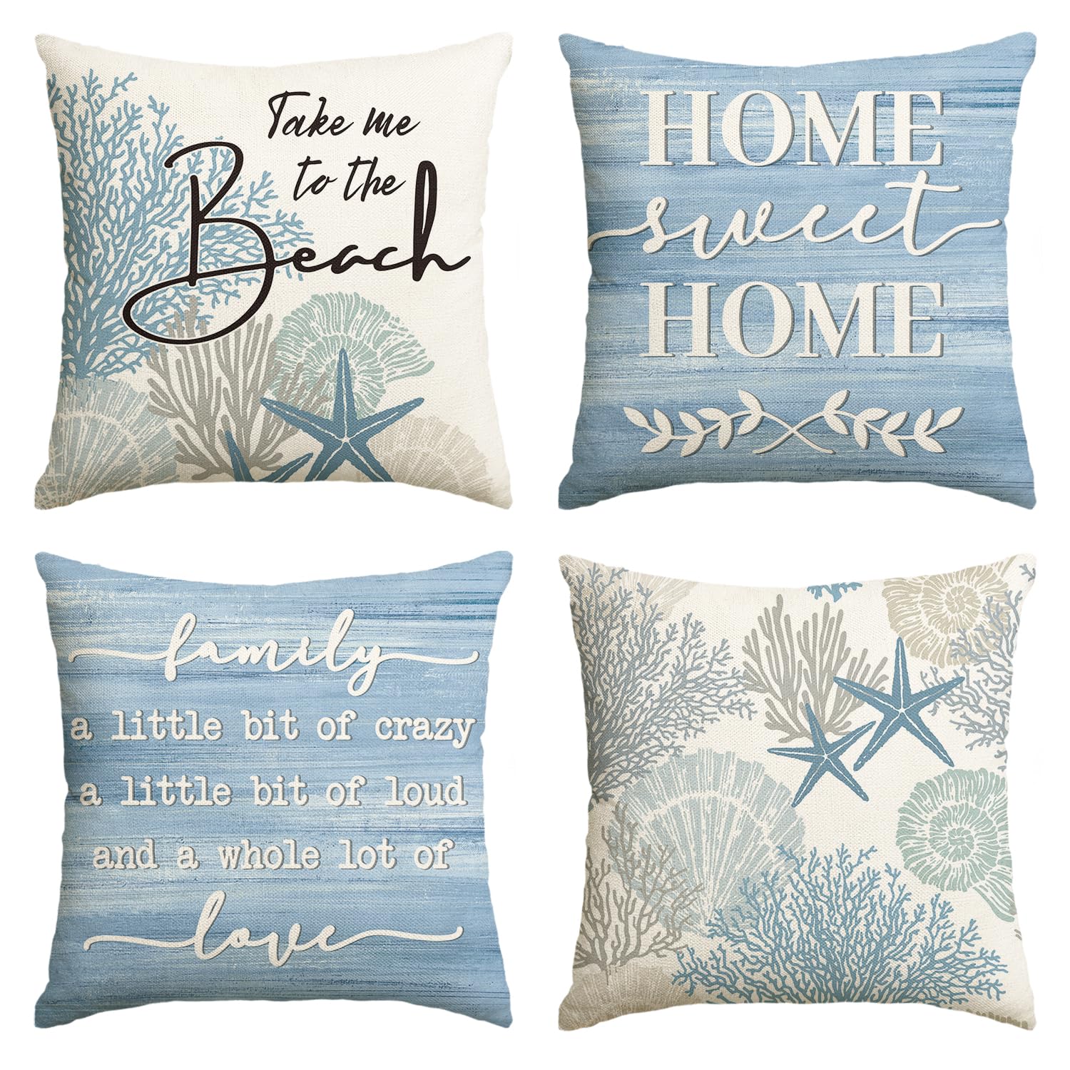 Avoin Colorlife Summer Take Me To The Beach Coral Starfish Throw Pillow Covers, 16 X 16 Inch Home Sweet Home Motto Blue Cushion