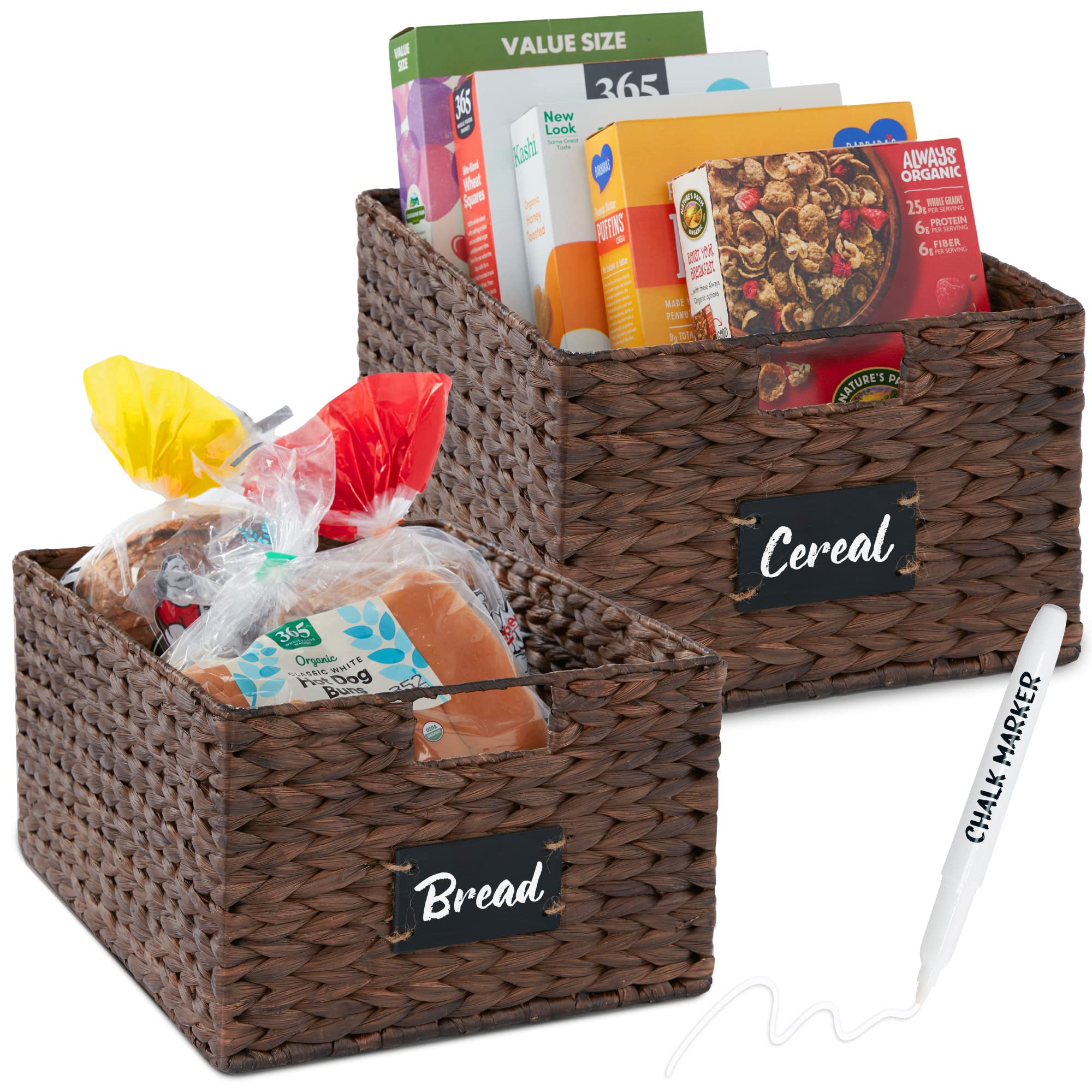 Best Choice Products Pantry Baskets Set of 2 16x12in Water Hyacinth Storage Baskets, Woven Wicker Organizers with handles w/Chal