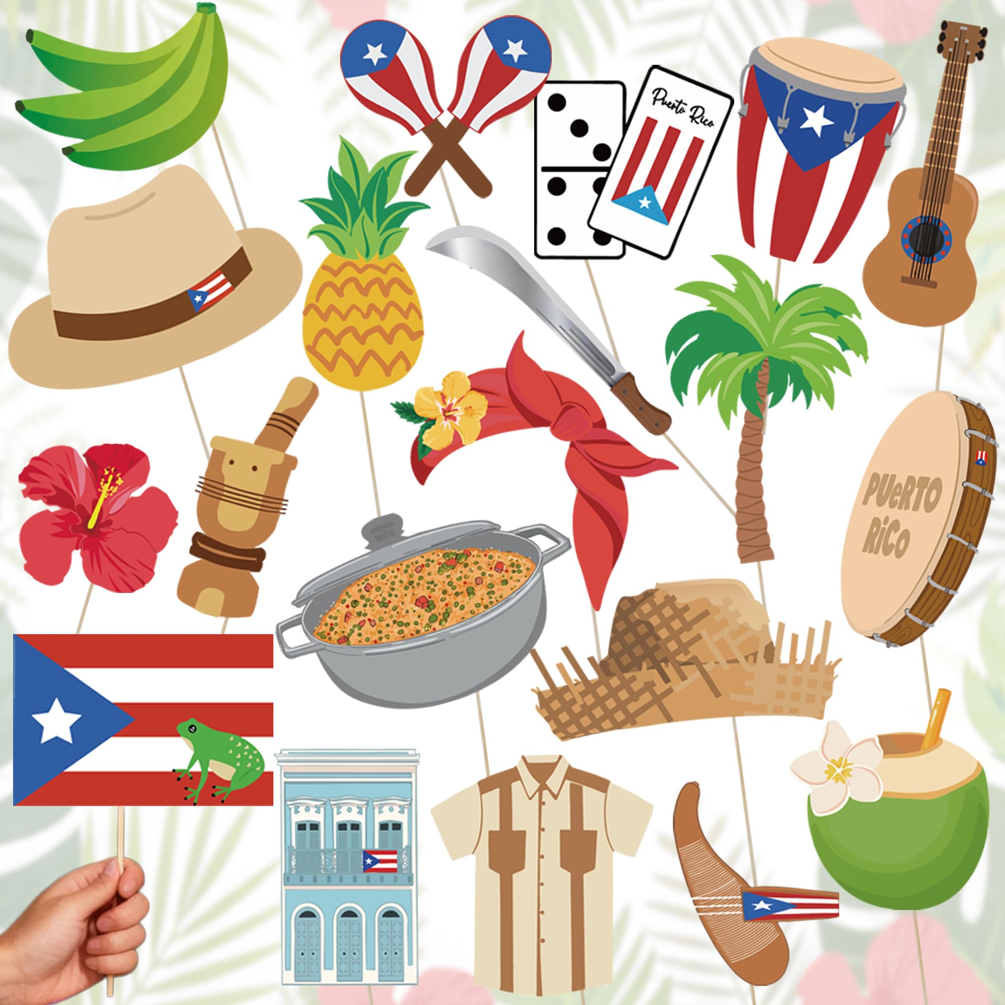 KARAQY Puerto Rico Party Decorations, 20PCS Puerto Rico Theme Party Photo Booth Props, Centerpieces Table Decorations for Cultur