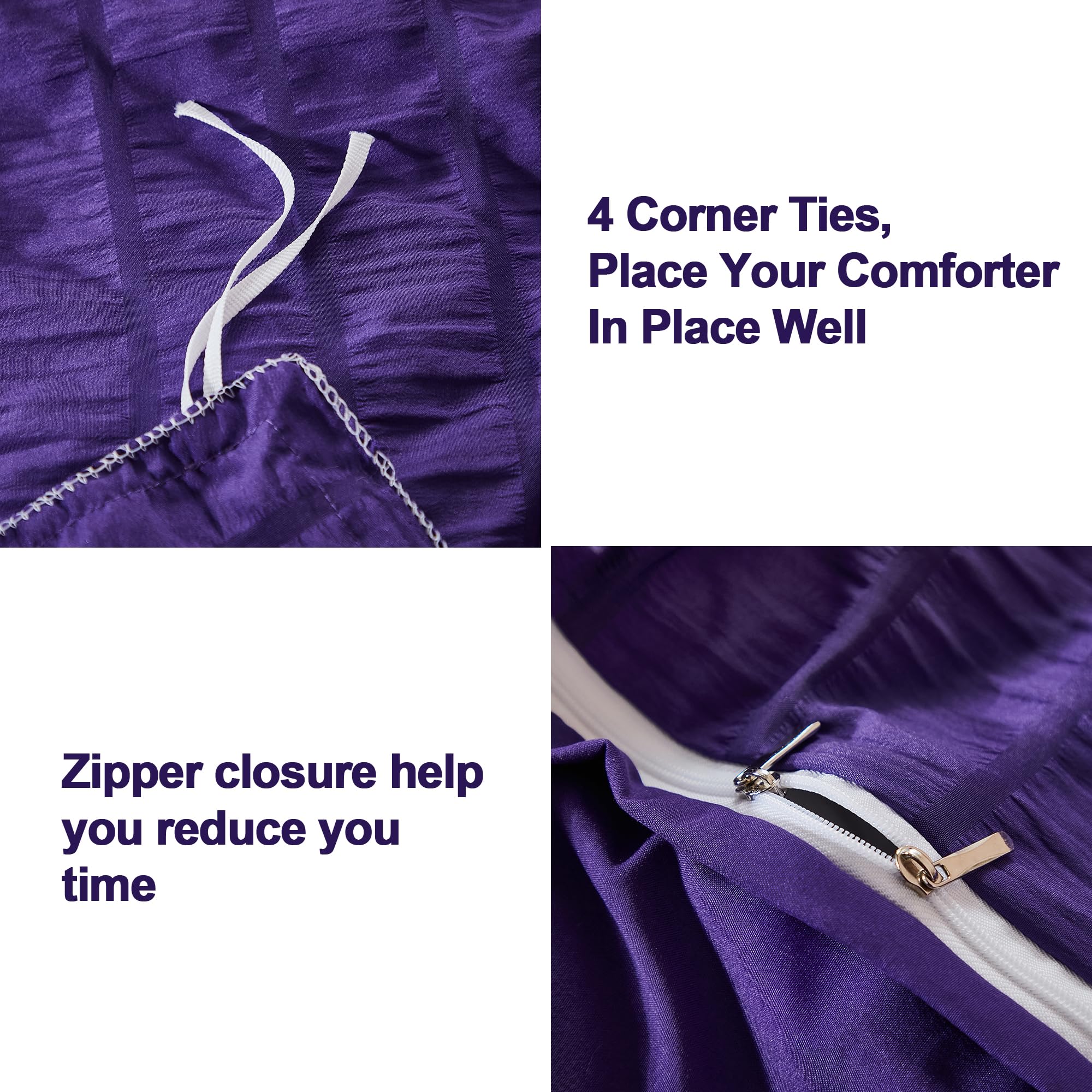 Avelom Dark Purple Duvet Cover Full(80 X 90 Inches), 3 Pieces (1 Duvet Cover, 2 Pillow Cases),Seersucker Tripe Soft Washed Microfiber Textured Duvet Cover Set With Zipper Closure, Corner Ties