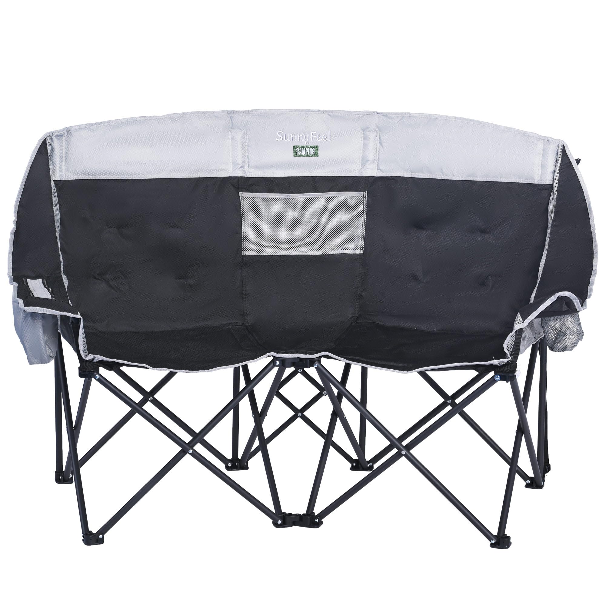 SunnyFeel Folding Double Camping Chair, Oversized Loveseat Chair, Heavy Duty Portable/Foldable Lawn Chair with Storage/Cooler fo