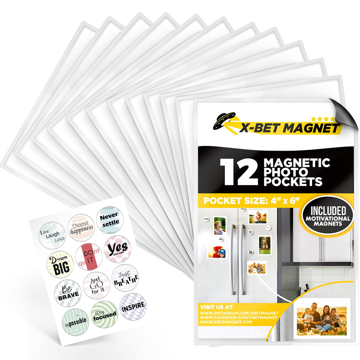 Magnetic Picture Frames - 4x6 12 PCs, Picture Magnets for Refrigerator - Magnetic Picture Frame Set - Magnet Photo Frames for Fr