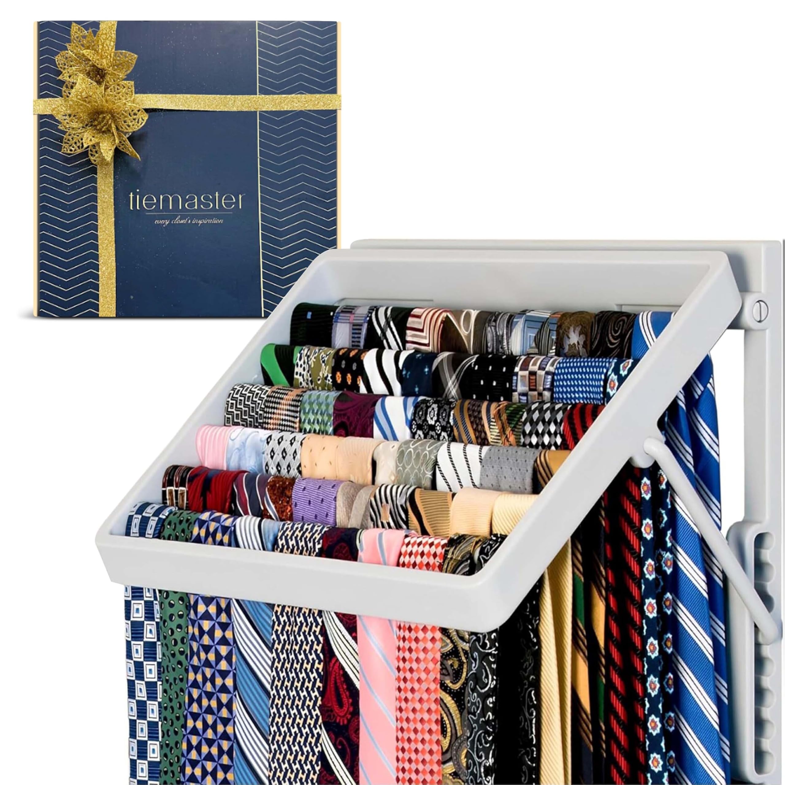 Tie and Scarf Organizer, TieMaster Battery-Free Organizer, Holds 60 Ties and Scarves, Easy Installation, Sleek Design, Preserve 