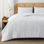 Litanika White California King Comforter Set, 3 Pieces Cal King Oversized Chevron Tufted Boho Bedding Comforter Sets, Fluffy Bed