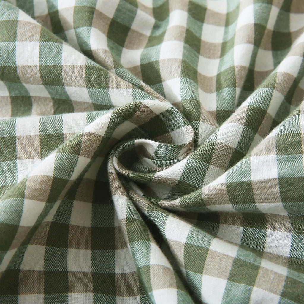Mywinlle Sage Green Plaid Ruffle Throw Pillow Covers For Couch 20''X20'',2 Pack Vintage Checkered Washed Cotton Pillow Cases For