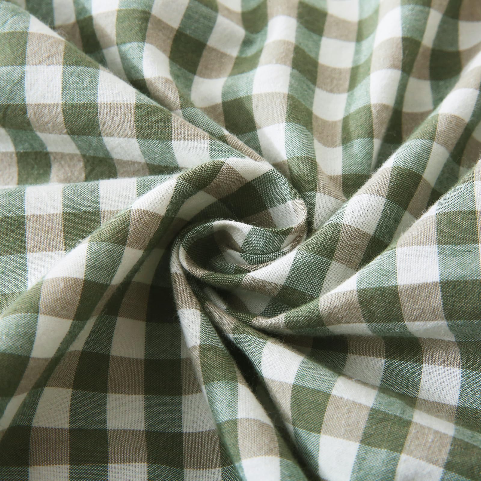 Mywinlle Sage Green Plaid Ruffle Throw Pillow Covers For Couch 20''X20'',2 Pack Vintage Checkered Washed Cotton Pillow Cases For