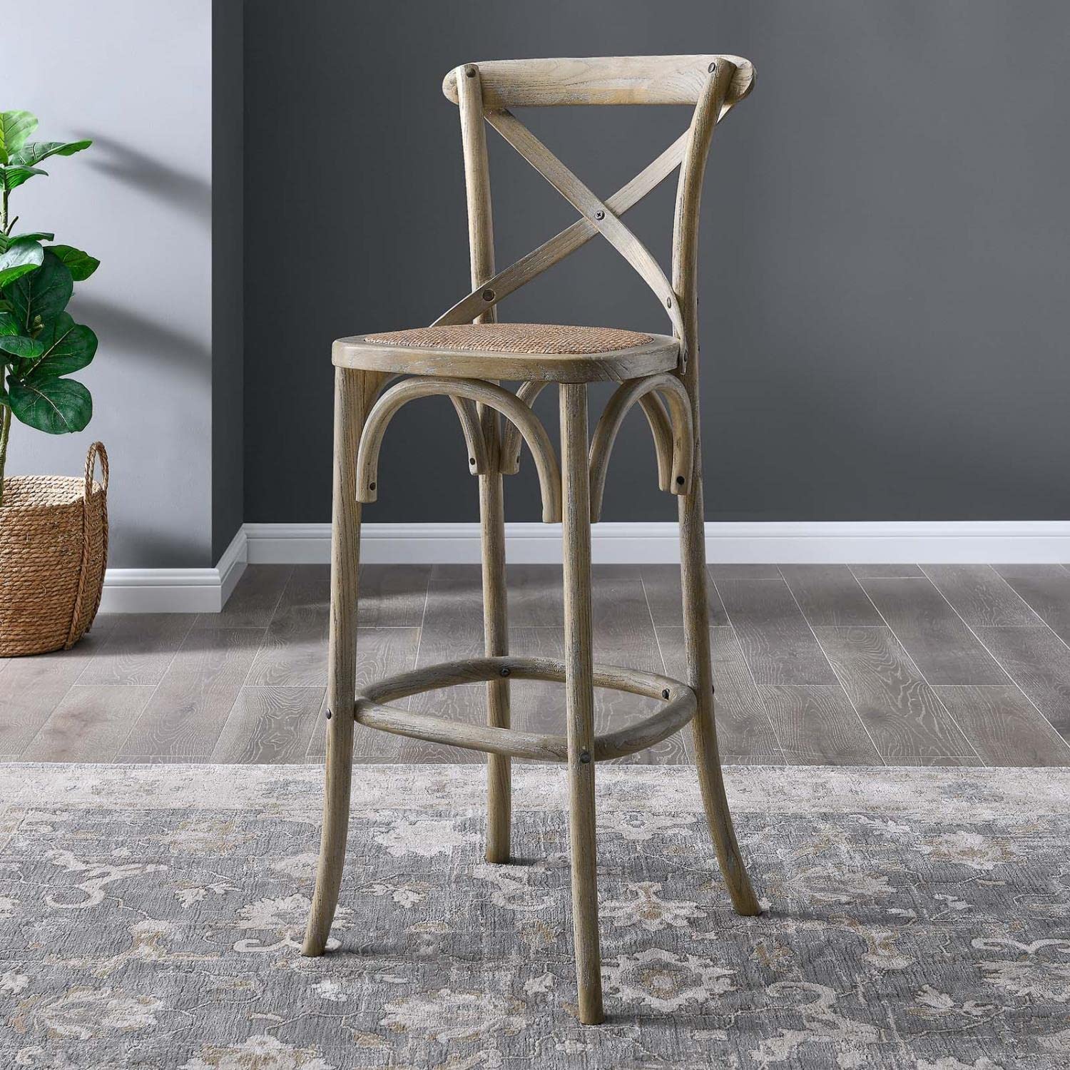Modway Gear Bar Stool, 19 X 17.5 X 43.5, Gray