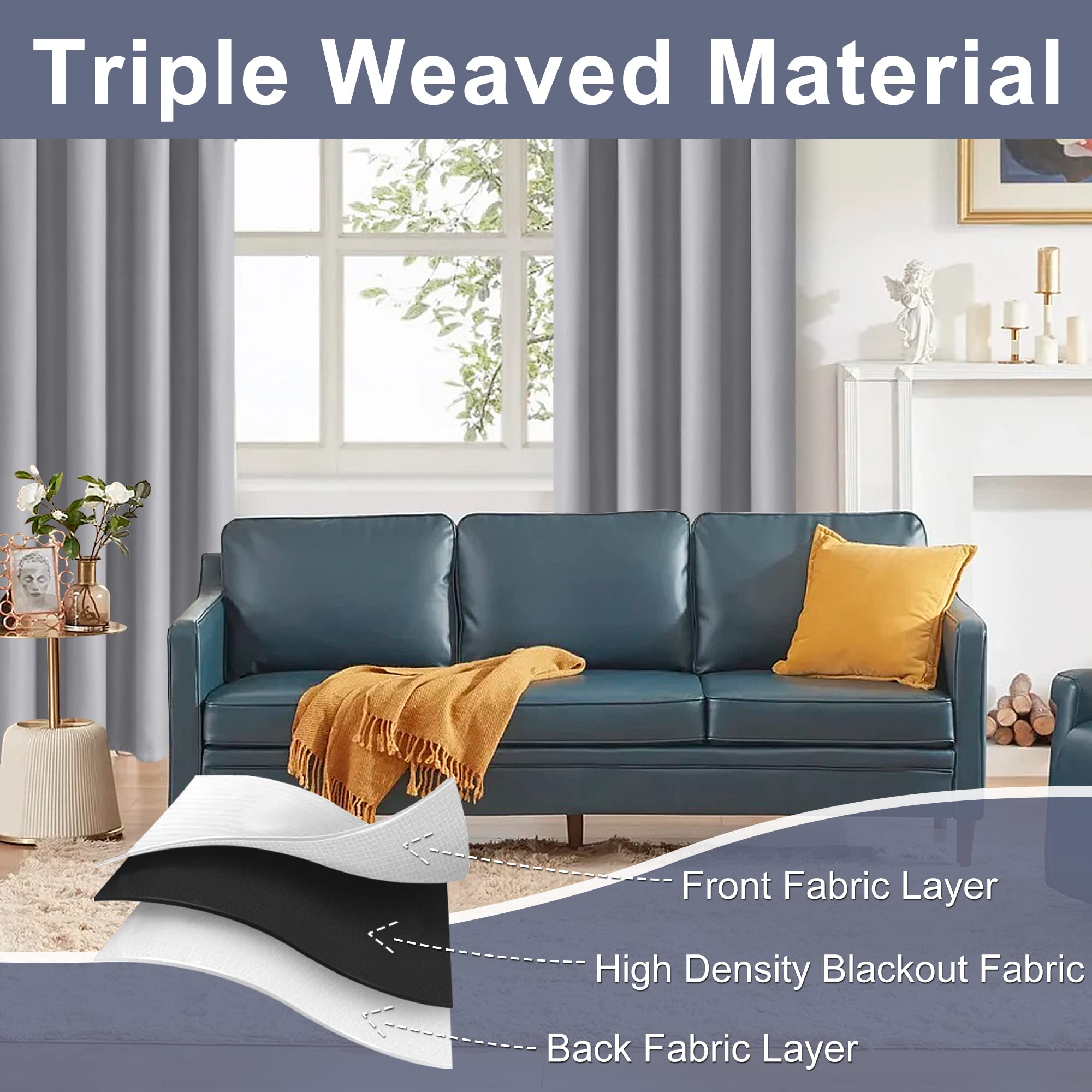 Jiuzhen Silver Grey Curtains For Bedroom - Thermal Insulated Blackout Curtains With Tiebacks 2 Panels, Room Darkening Rod Pocket Curtains For Living Room, 38 X 72 Inch Length