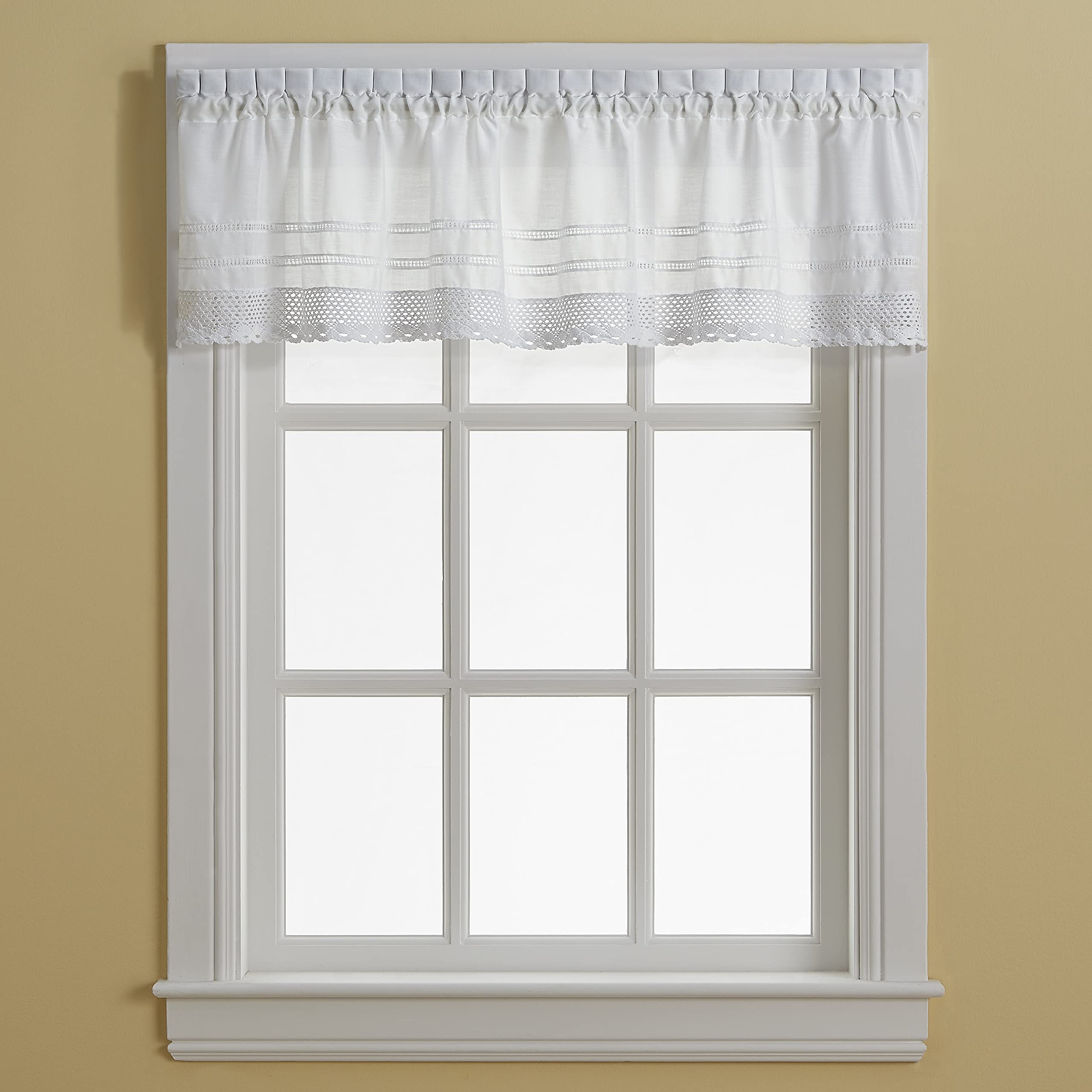 CHF & You White Crochet Cafe Kitchen Curtain Window Valance, Rod Pocket, 58W x 14L inch, 1 Valance