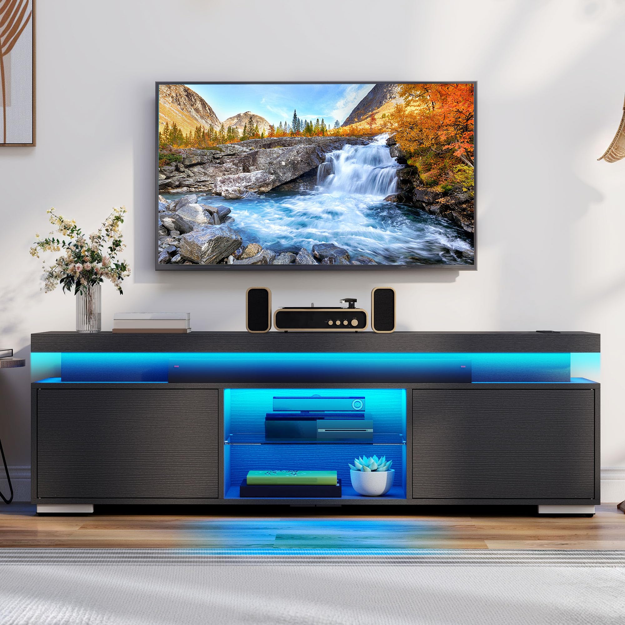 DWVO LED TV Stand for 65 inch TV w/Power Outlet, TV Stands for Living Room, Entertainment Center with Storage, Modern Television