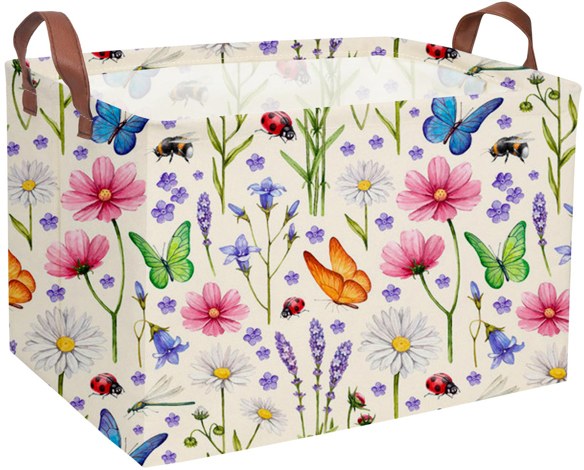 Essme Rectangular Boys Basket,Kids Storage Basket with Handles for Room Decor,Ocean Storage Bin(Flower cluster)