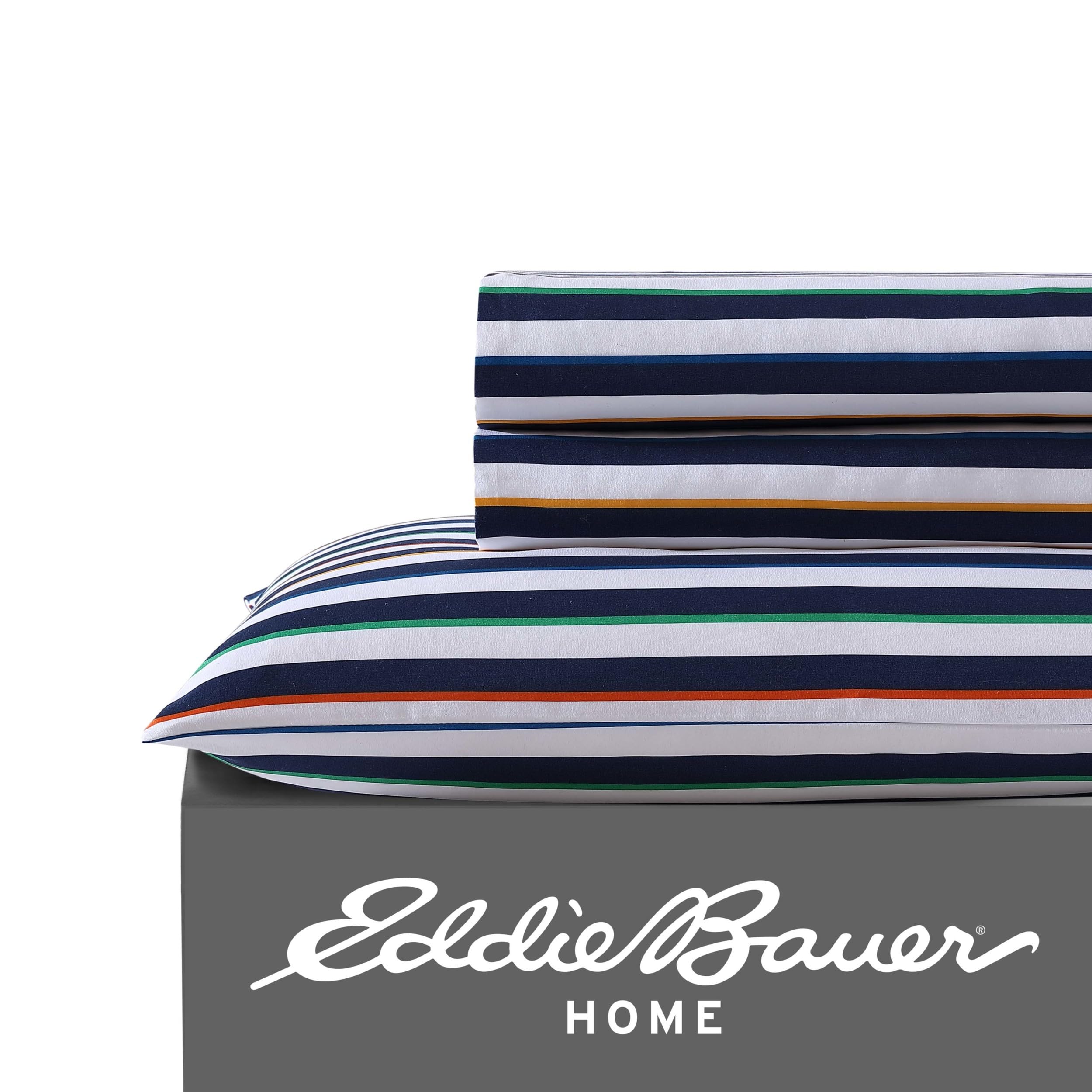 Eddie Bauer Kids - Queen Sheets, Stain Resistant Kids Bedding, Ideal For Toddler Bedding Set (Stripes Game Blue, Queen)