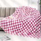 Pink Checkered Blanket Soft Fuzzy Throw Fleece Blanket Checkerboard Cute Decor Stuff For Bed Couch
