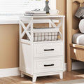 RoyalCraft 30  Tall Nightstand, White Side Table with 2 Drawers and Open Shelf, Bedside Table with Solid Feet, Modern Night Stan