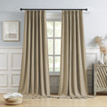 Dualife Taupe Blackout Pinch Pleated Curtains For Bedroom 132 Inch Length, Linen Blended Farmhouse 100% Blackout Thermal Insulat