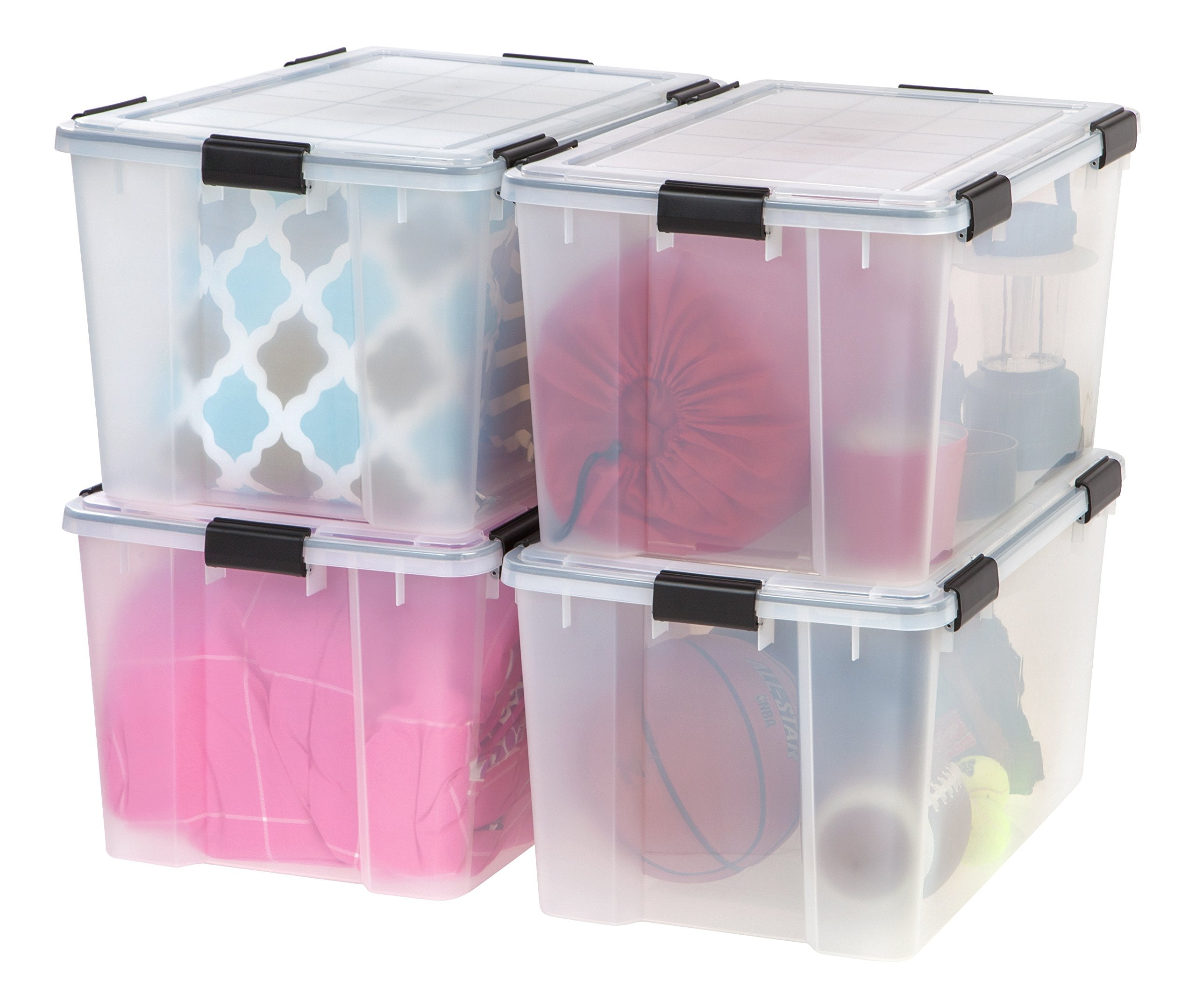IRIS USA 4-Pack WeatherPro 74 Qt Clear Plastic Gasket Boxes with Latching Lids - Weathertight Heavy Duty Stackable Storage Conta