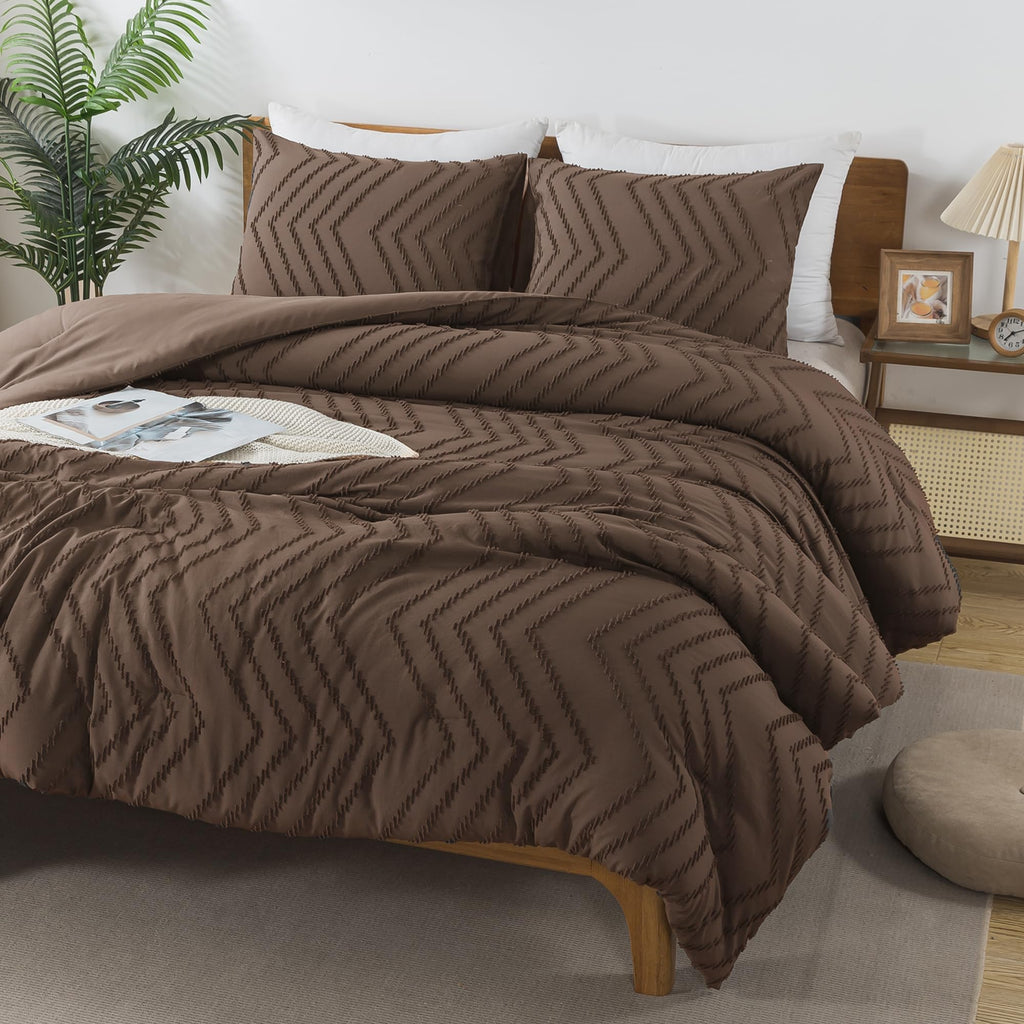 Andency Brown California King Comforter Set, Boho Cal King Soft Warm Tufted Neutral Bedding Comforter Sets, 3 Pieces Cali King A