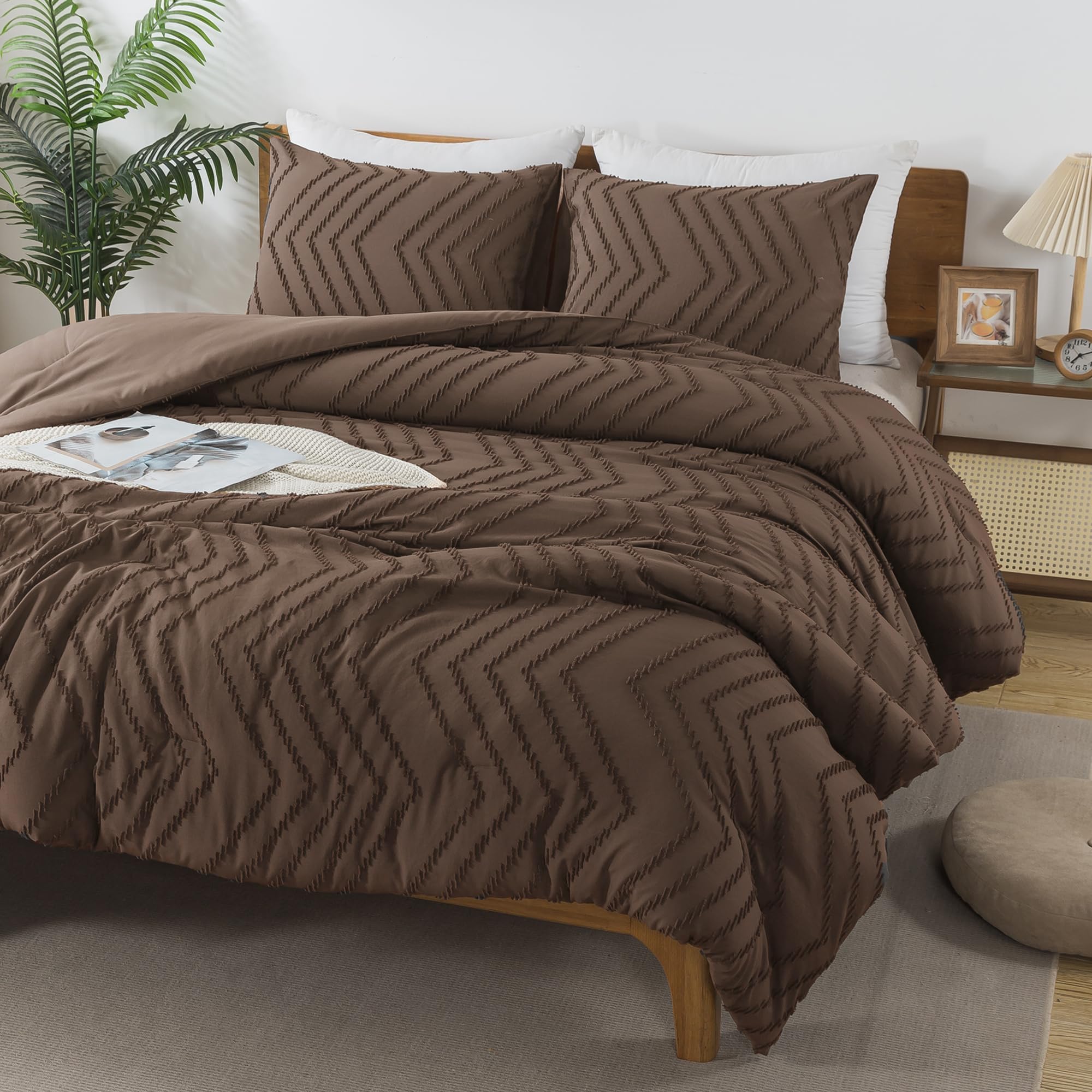 Andency Brown California King Comforter Set, Boho Cal King Soft Warm Tufted Neutral Bedding Comforter Sets, 3 Pieces Cali King A