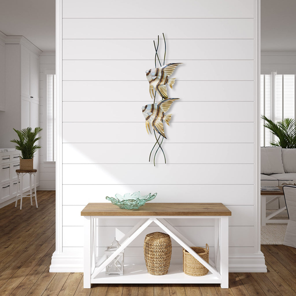 T.I. Design Angelfish Pair Vertical Facing Left Contemporary Coastal Metal Wall Decor