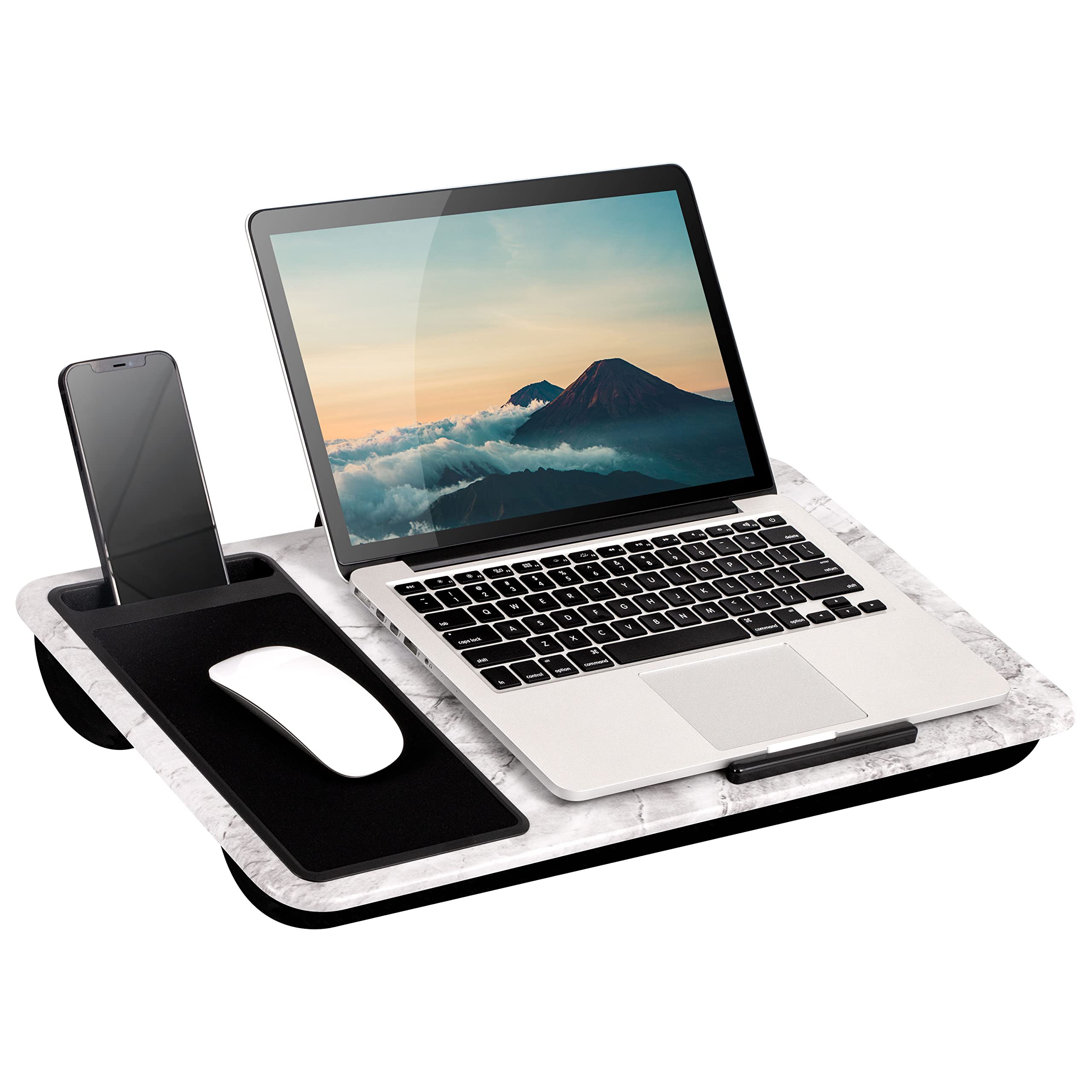Lapgear Home Office Lap Desk - Left-Handed - With Mouse Pad, Device Ledge, And Phone Holder - White Marble - Fits Up To 15.6 Inc