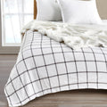 Sherpa Fleece And Velvet Plush Throw Blanket Grey Windowpane, Thick Blanket For Chair, Sofa, Or Bed. Warm, Reversible, Soft Flee