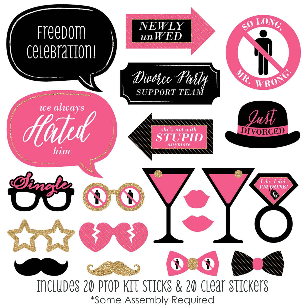 Big Dot Of Happiness Divorce Party - Photo Booth Props Kit - 20 Count