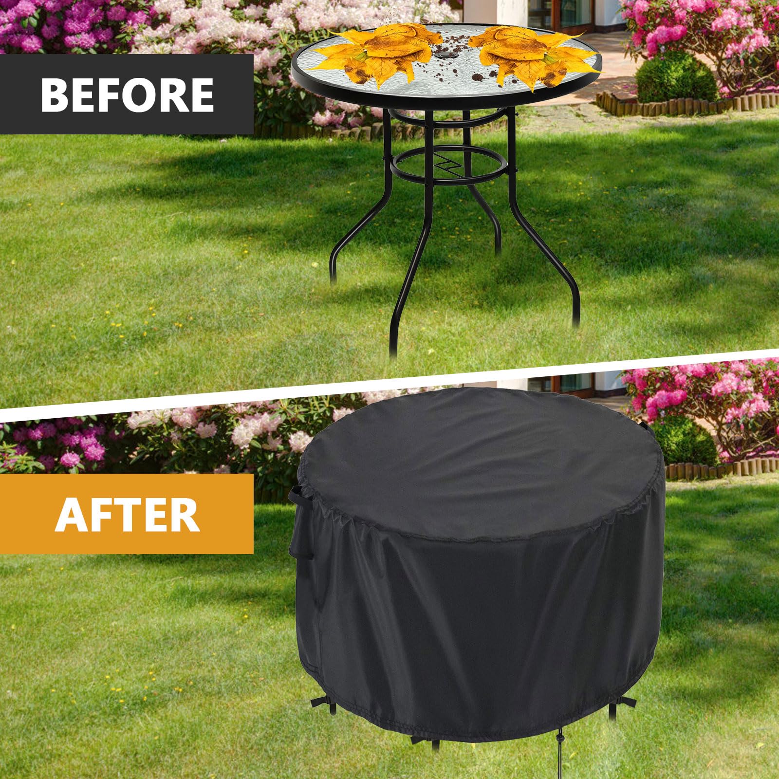 Kingling Round Patio Furniture Covers, Waterproof Outdoor Table Cover For 90''D X43''H, Heavy Duty Patio Cover For Round Table & Chair Sets, Outdoor Furniture Covers (Black)