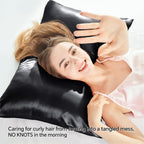 Bedelite Satin Pillowcase With Zipper, Black King Size Pillow Cases Set Of 2, Super Soft And Cooling Similar To Silk Pillow Case