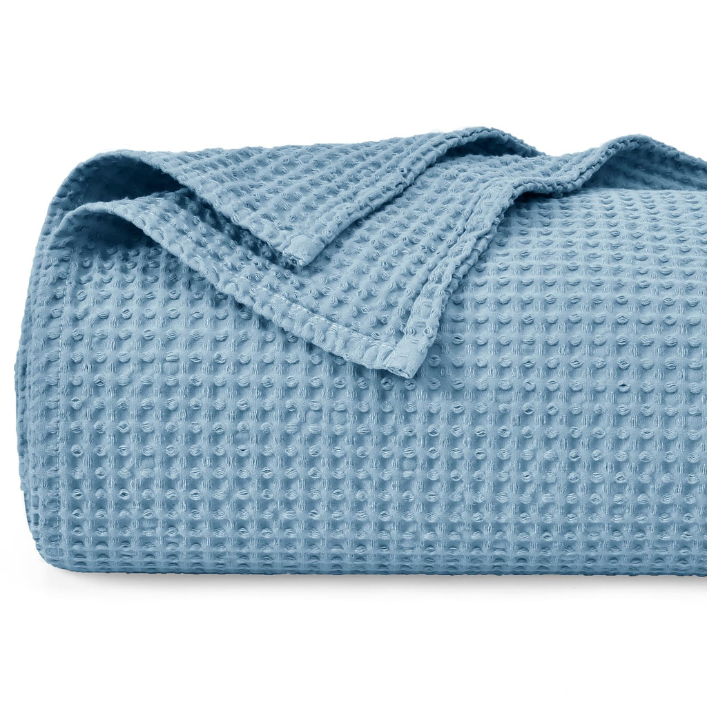 Phf 100% Cotton Waffle Weave Blanket Oversized King Size 120'X 120'- Lightweight Washed Soft Breathable Huge Blanket- Extra Large Big Blanket For Couch Bed Sofa- Aesthetic Home Decoration - Dusty Blue